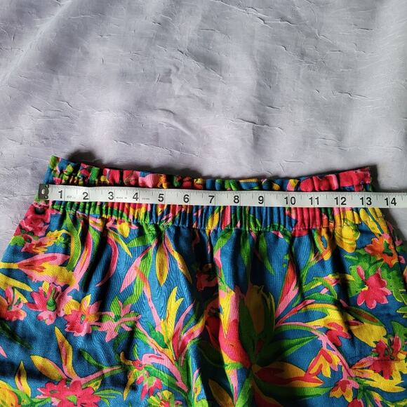 J. Crew Linen Pink & Blue Tropical Floral Paper Bag Mini Barbiecore Skirt sz 2 - Picture 4 of 5